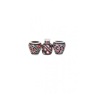 Conjunto de Mini Vasos Branco com Vermelho  (3 peças)  Marajoara by Polo Ceramista de Icoaraci 