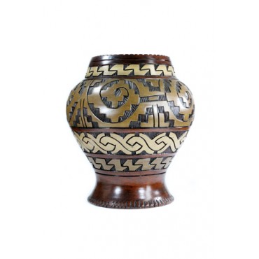 Vaso de Cerâmica Marajoara Marrom Escuro e Ocre