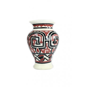 Vaso Decorativo de Cerâmica Marajoara Branco e Vermelho