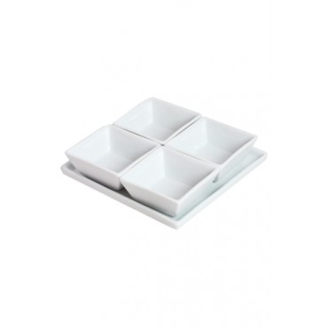 Kit para Petisco de cerâmica branca com 5 pecas colecao Mirabile Essential
