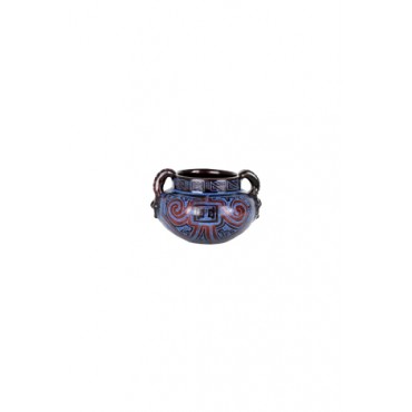 Mini Vaso Azul com Desenho Marajoara com Alça  by Polo Ceramista de Icoaraci (08 cm x 14 cm)