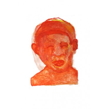Xilogravura Face Laranja em Aquarela by Cão (33 cm x 25 cm)