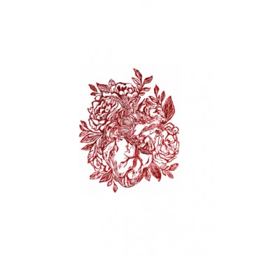 Xilogravura Coração com Rosas Vermelho by Mangarataia (26 cm x 22 cm)