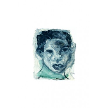 Xilogravura Face Azul em Aquarela by Cão (23 cm x 20 cm)