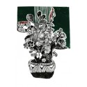 Xilogravura Vaso com Flores Faixa Verde by Rafael Cão (66 cm x 50 cm)
