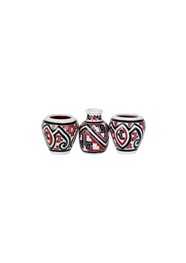Conjunto de Mini Vasos Branco com Vermelho  (3 peças)  Marajoara by Polo Ceramista de Icoaraci 
