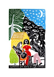 Xilogravura Sertão em Noite de Lua by J. Borges