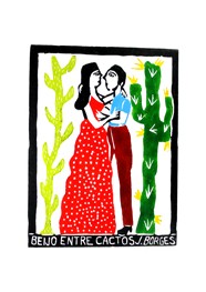 Xilogravura Beijo Entre Cactus by J. Borges