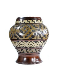 Vaso de Cerâmica Marajoara Marrom Escuro e Ocre