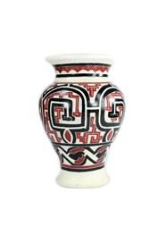 Vaso Decorativo de Cerâmica Marajoara Branco e Vermelho