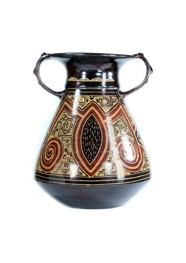 Vaso Decorativo de Cerâmica Marajoara Marrom Escuro e Ocre