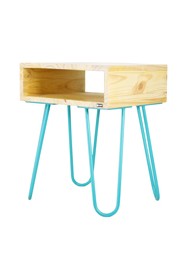 Mesa Lateral Nicho em Madeira Maciça Pinus - Coleção Hairpin Elegance - Turquesa