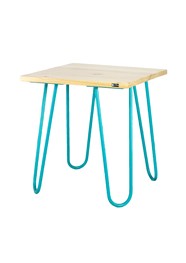 Mesa Lateral em Madeira Maciça Pinus - Coleção Hairpin Elegance - Turquesa