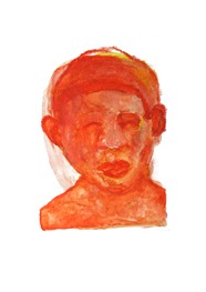 Xilogravura Face Laranja em Aquarela by Cão (33 cm x 25 cm)