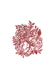 Xilogravura Coração com Rosas Vermelho by Mangarataia (26 cm x 22 cm)