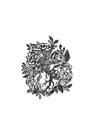 Xilogravura Coração com Rosas Preto by Mangarataia (26 cm x 22 cm)