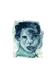 Xilogravura Face Azul em Aquarela by Cão (23 cm x 20 cm)