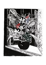 Xilogravura Vaso com Flores na Janela by Rafael Cão (66 cm x 50 cm)