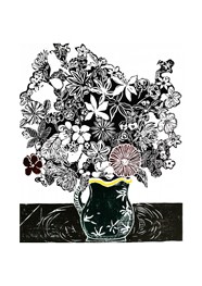 Xilogravura Vaso Verde com Flores by Rafael Cão (66 cm x 50 cm)